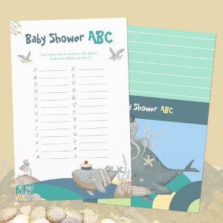 Lámina Juego de nombres ABC para baby shower de ballena n
