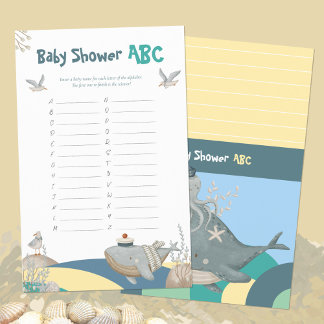 Lámina Juego de nombres ABC para baby shower de ballena n