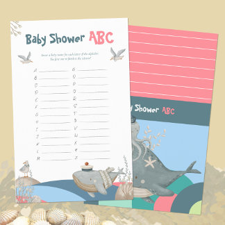 Lámina Juego de nombres ABC para baby shower de ballena n