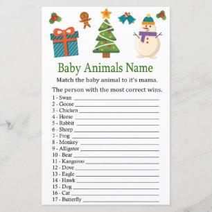 Lámina Juego de nombres de animales bebé muñeco de nieve 