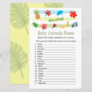 Lámina Juego de nombres de animales bebés de Hawaii