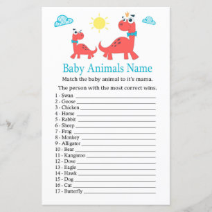 Lámina Juego de nombres de animales bebés dinosaurio rojo