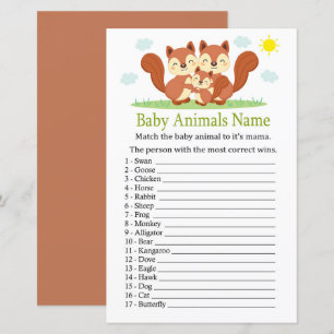 Lámina Juego de nombres de animales de bebé de ardilla