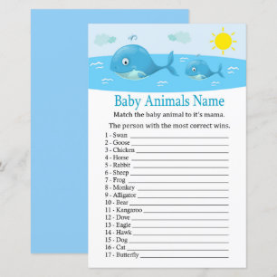 Lámina Juego de nombres de animales de bebé de ballena