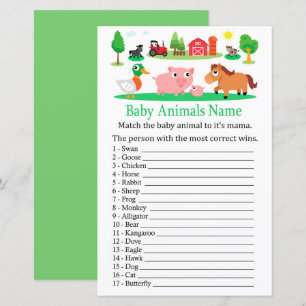 Lámina Juego de nombres de animales de bebé de Barnyard