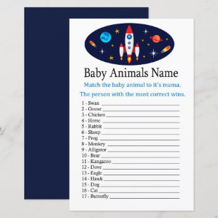 Lámina Juego de nombres de animales de bebé de cohete