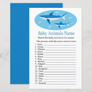 Lámina Juego de nombres de animales de bebé de tiburón