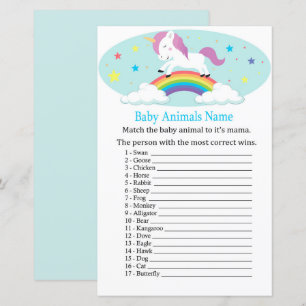 Lámina Juego de nombres de animales de bebé de unicornio