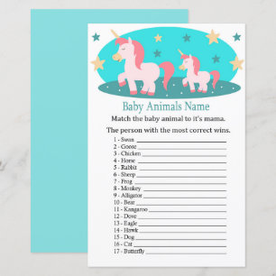 Lámina Juego de nombres de animales de bebé de unicornio