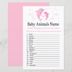 Lámina Juego de nombres de animales de bebé delfines rosa