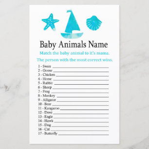 Lámina Juego de nombres de animales de bebé náuticos