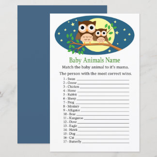 Lámina Juego de nombres de animales de búho