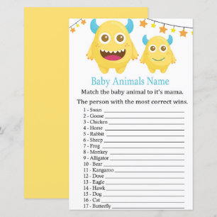 Lámina Juego de nombres de animales de monstruo amarillo