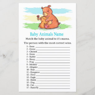 Lámina Juego de nombres de animales del bebé del oso