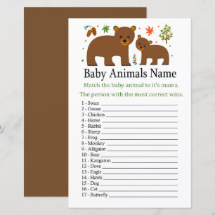 Lámina Juego de nombres de animales del bebé del oso