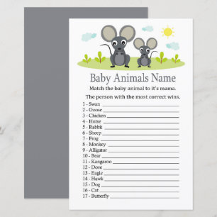 Lámina Juego de nombres de animales del bebé del ratón