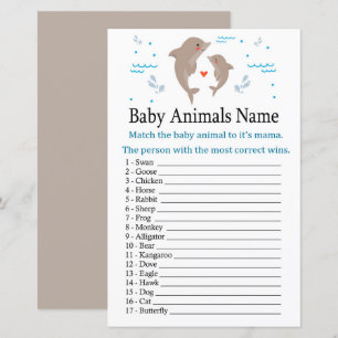 Lámina Juego de nombres de animales para bebés delfines