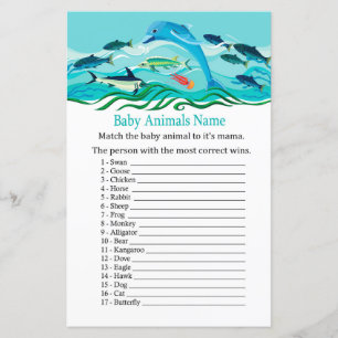 Lámina Juego de nombres de animales para bebés delfines