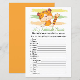 Lámina Juego de nombres de animales para bebés tigres