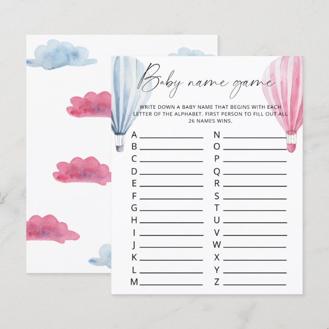 Lámina Juego de nombres de bebé - revelación de género (Anverso / Reverso)