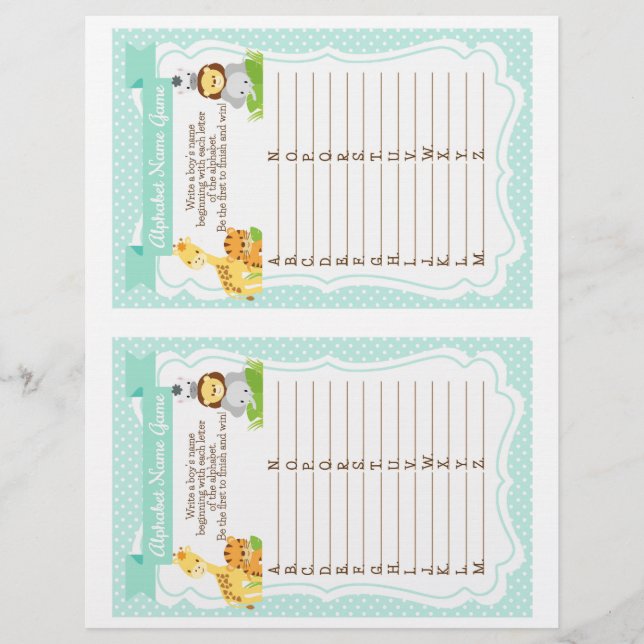 Lámina Juego de nombres de chico de alfabeto de Baby Show (Anverso)