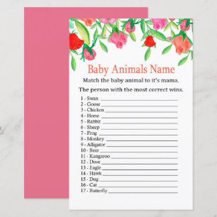 Lámina Juego de nombres para los animales del bebé Rosa