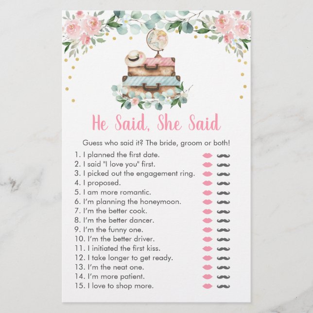 Lámina Juego de novia floral rosa Él dijo Ella dijo (Anverso)