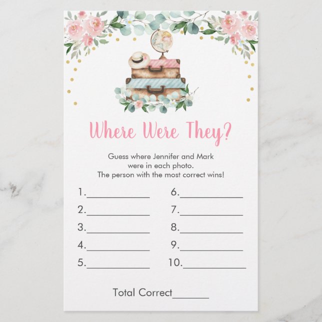 Lámina Juego de novia floral rosa Viaje dónde estuvieron (Anverso)