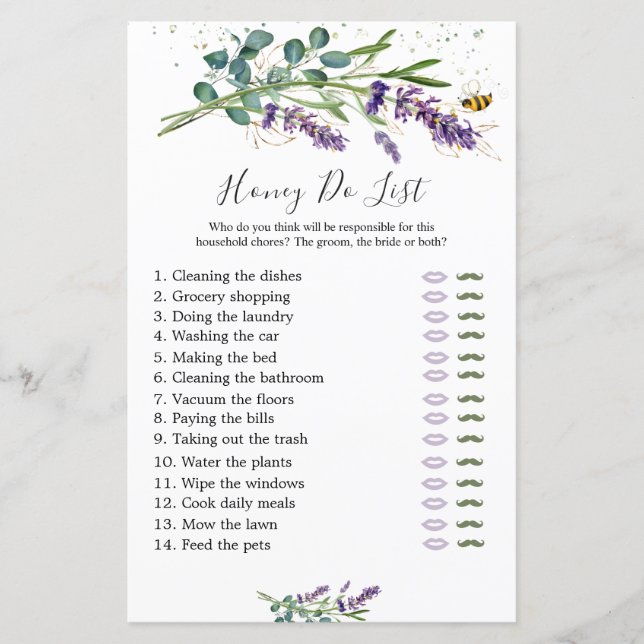 Lámina Juego de novias Honey Do, Lavender Eucalyptus (Anverso)