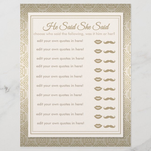 Lámina Juego de oro con estilo Art Déco 'Él dijo Ella dij (Anverso)