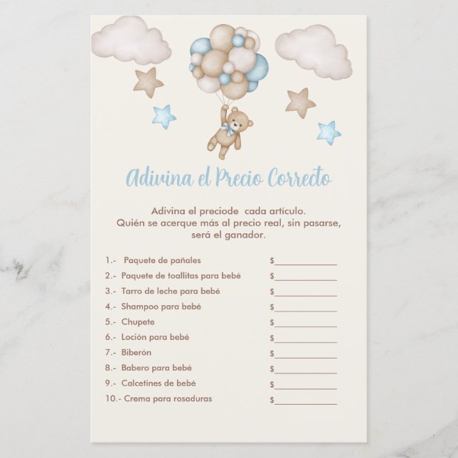 Lámina Juego de Osos y Globos Azules, Adivina la Pr corre (Anverso)