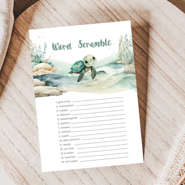Lámina Juego de palabras de Baby Shower de la tortuga mar (Sea Turtle Baby Shower Game)