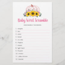 Juego de palabras de Baby Shower Pumpkin Sunflower