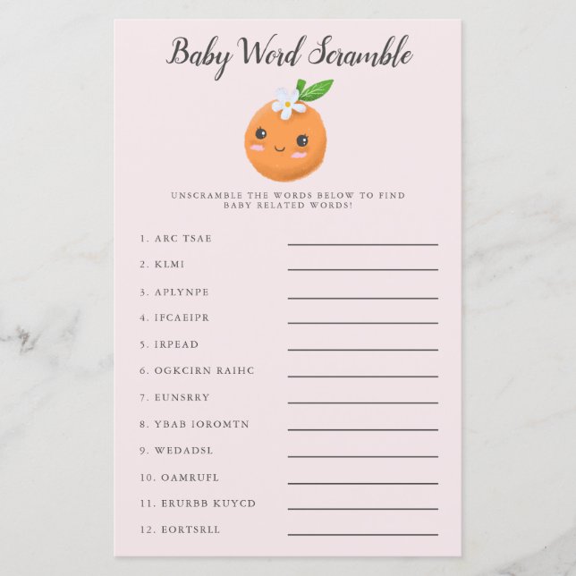 Lámina Juego de Palabras de Bebé Pequeño Rosa (Anverso)