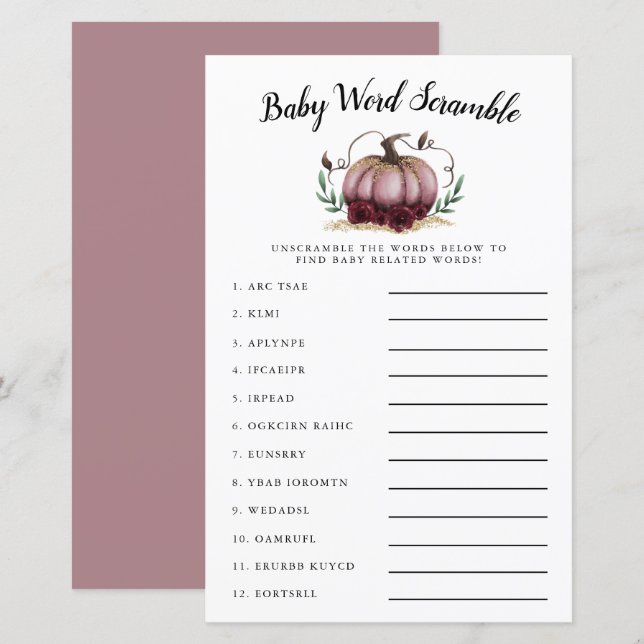 Lámina Juego de Palabras de Brimpkin Rosa (Anverso / Reverso)