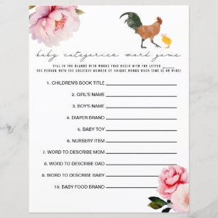 Lámina Juego de palabras de categorías de Baby Shower flo