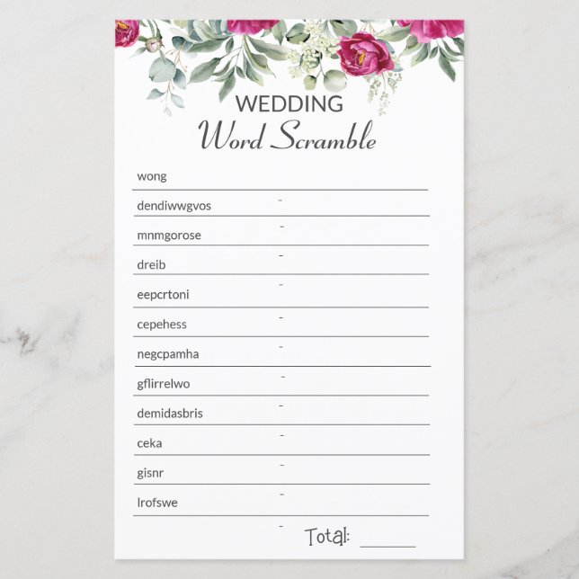 Lámina Juego de Palabras de Chispas de Novias Rosadas (Anverso)