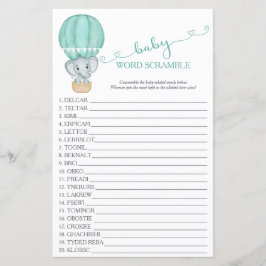 Lámina Juego de palabras de elefante verde Baby Shower