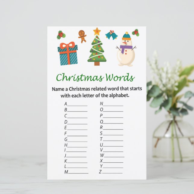 Lámina Juego de palabras del alfabeto de Navidad del muñe (Anverso de pie)