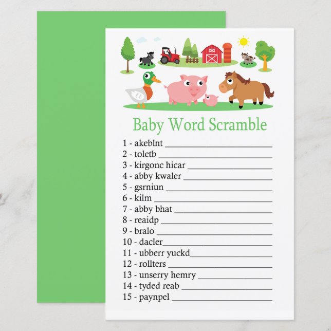 Lámina juego de palabras desordenadas Barnyard Baby (Anverso / Reverso)