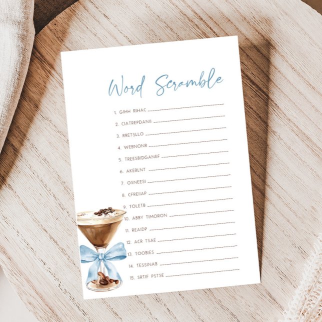 Lámina Juego de Palabras Desordenadas Blue Bow Espresso M (Espresso Baby Shower Game)