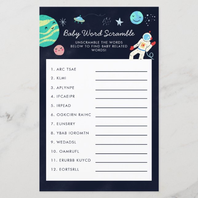 Lámina Juego de palabras desordenadas de la galaxia espac (Anverso)
