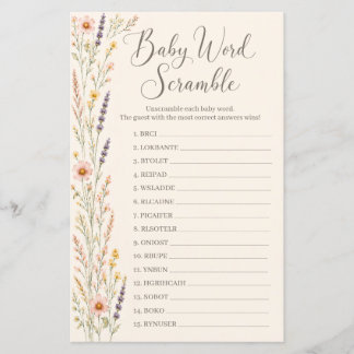Lámina Juego de palabras desordenadas para baby shower bo