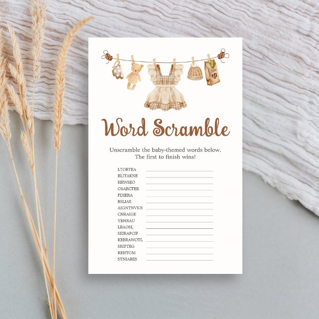 Lámina Juego de palabras desordenadas para baby shower de (Coffee Little Bean Clothesline Baby Shower Word Scramble Game)