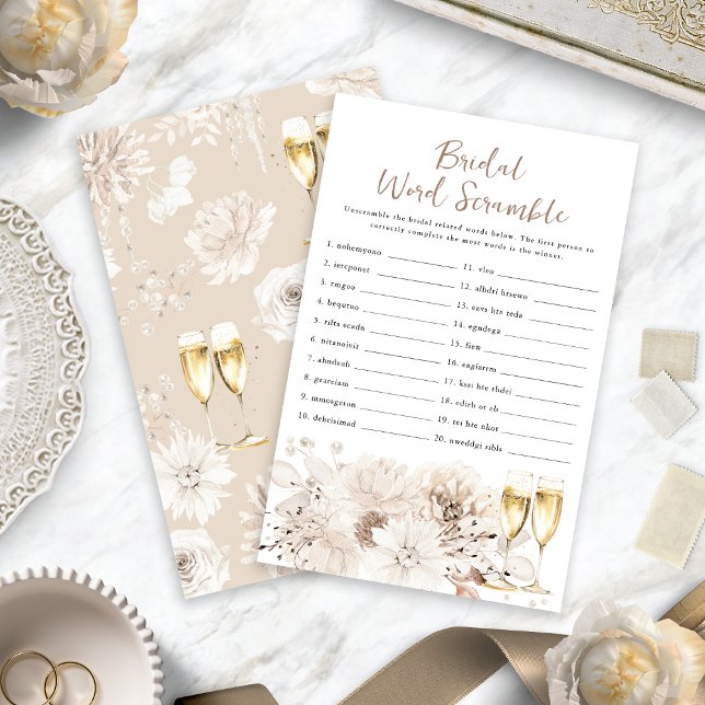Lámina Juego de palabras escramble de champán (Champagne Bridal Word Scramble Game
)