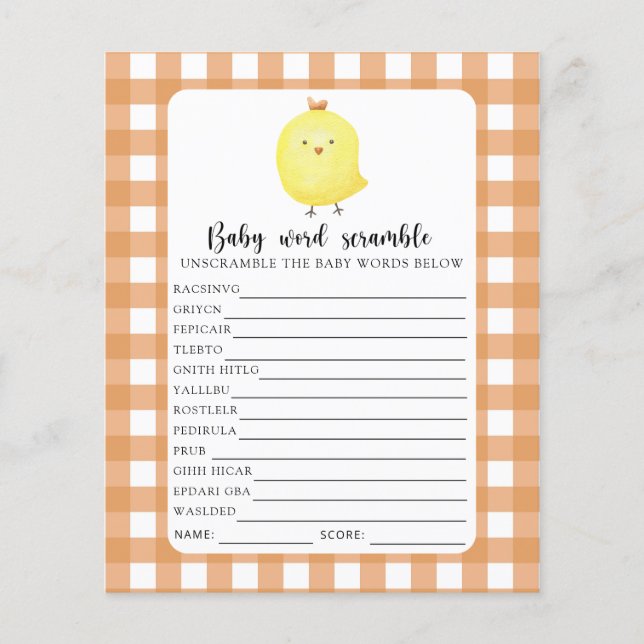 Lámina Juego de palabras revueltas de bebé - Cute chick (Anverso)
