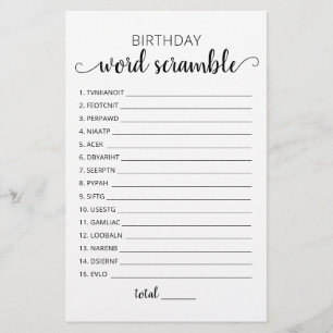 Lámina Juego de palabras revueltas de cumpleaños con resp