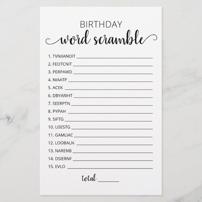 Lámina Juego de palabras revueltas de cumpleaños con resp (Anverso)
