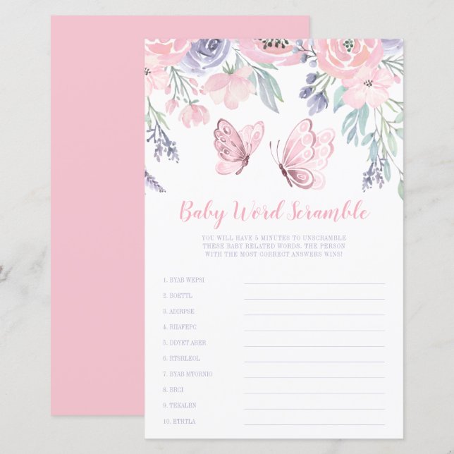 Lámina Juego de Palabras Scramble de Mariposa Floral Purp (Anverso / Reverso)