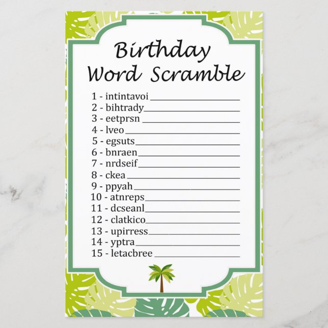 Lámina Juego de Palm Birday Word Scramble (Anverso)